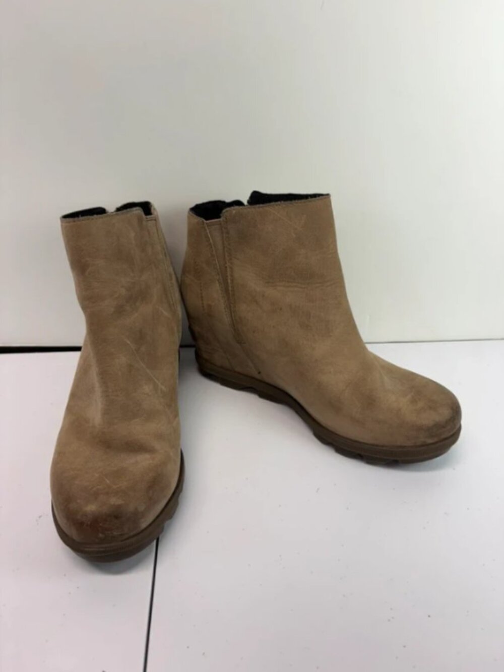 Sorel Womens 9.5 Joan Of Arctic Wedge II Zip Ankle Booties Suede Taupe Brown